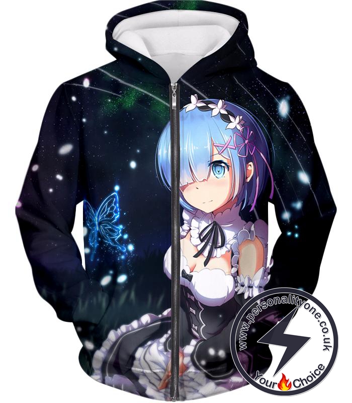 Re:Zero Blue Haired Maid Rem Cute Anime Zip Up Hoodie